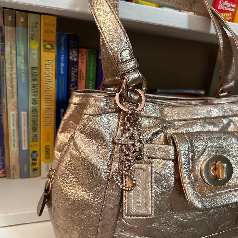 Coach Metallic Rose Gold Signature Leather Shoulder Tote